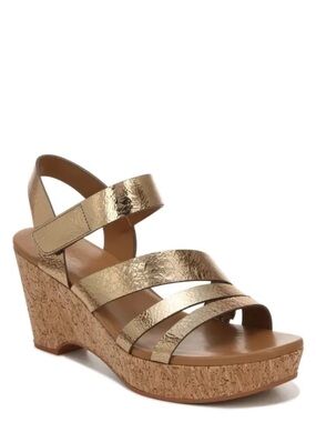 Naturalizer CYNTHIA METALLIC WEDGE SANDAL LIGHT BRONZE LEATHER leather 9.5 med